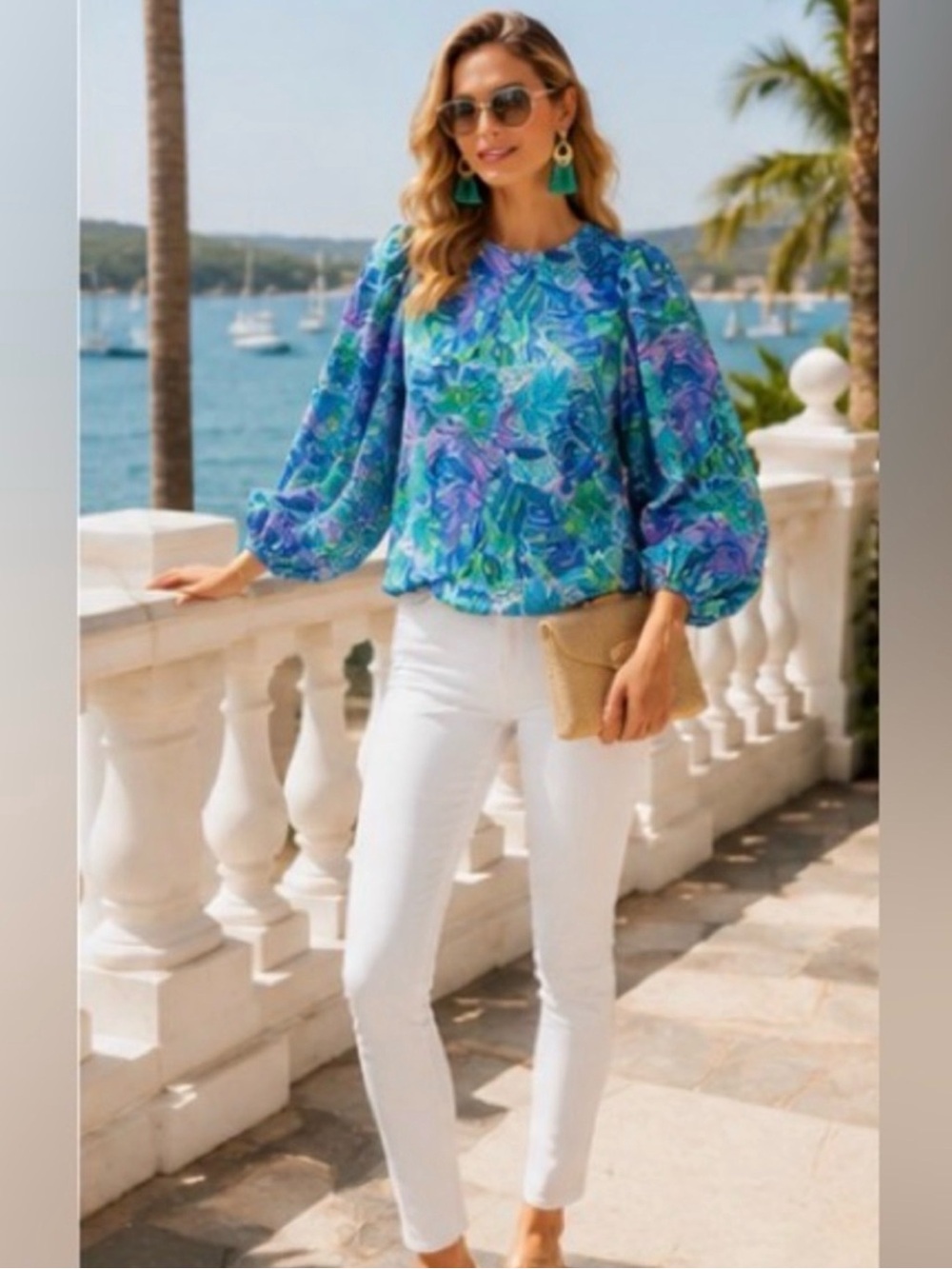 Lilly Pulitzer Lynnley Long Sleeve Top Botanical Green | Resort Chic Blouse